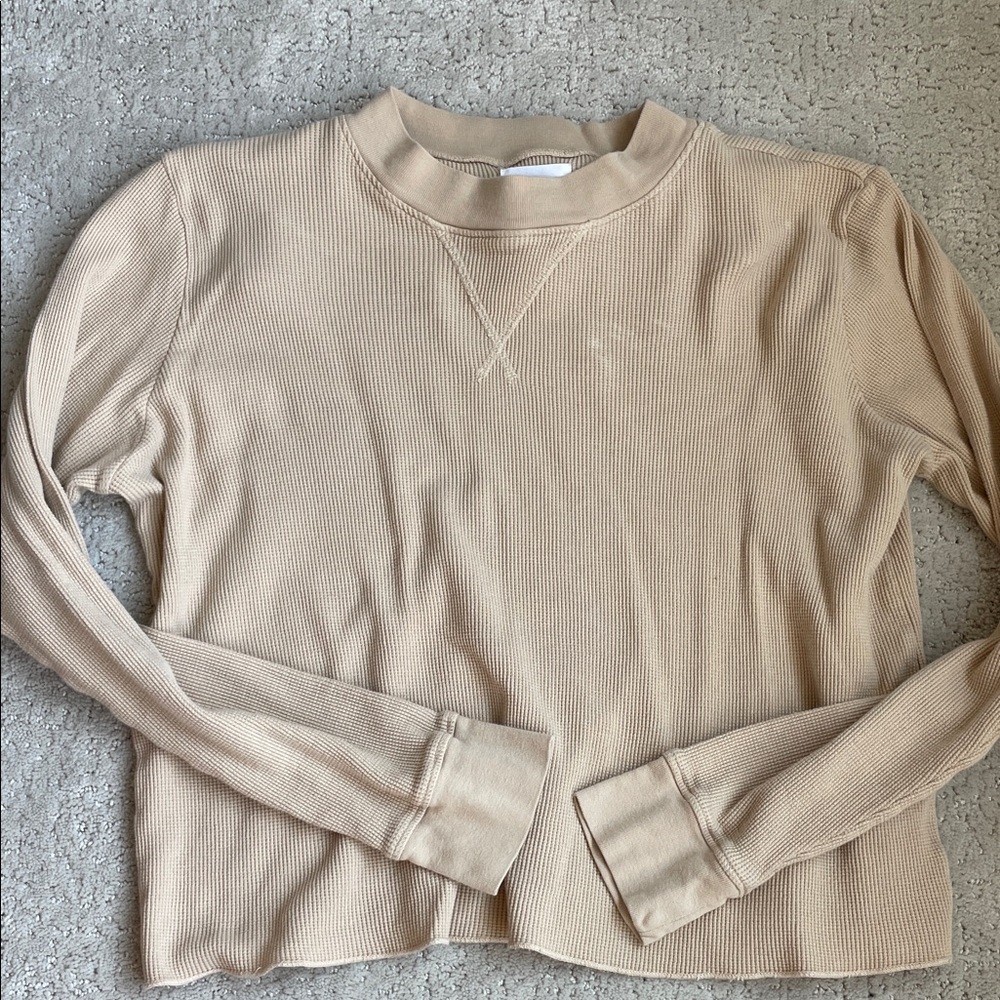 MATE the Label Beige Ribbed Long Sleeve Tee